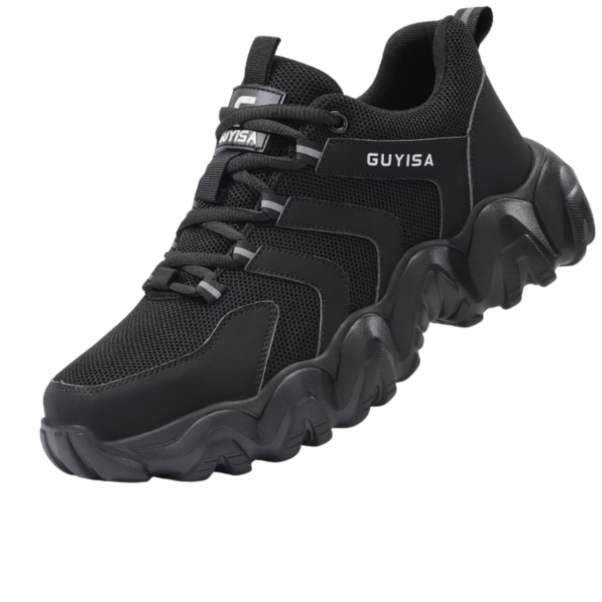 Triple black SafeStep CLOUD steel toe work shoes with breathable mesh upper and cushioned wave sole
