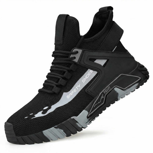 SafeStep LITE Stealth Black breathable steel toe work shoe side view